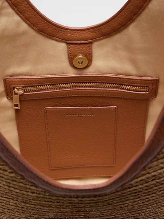 🆕- Banana Republic- Woven Hobo Straw Tote Bag with Brown Trim - Picture 4 of 9